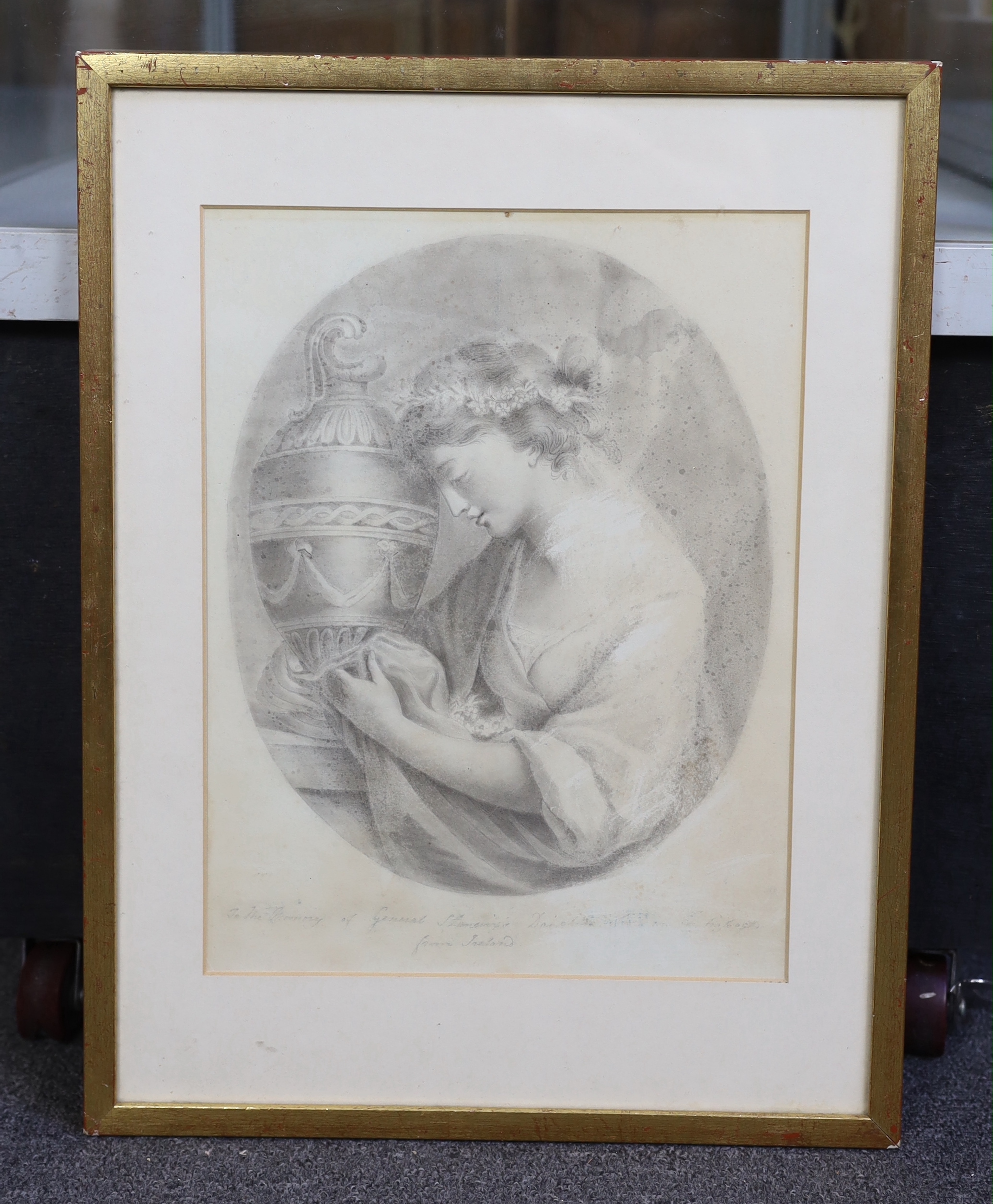 After Maria Anna Angelica Kauffmann (1741-1807), ink and watercolour on paper, In memory of General Stanwix's daughter who was lost in her passage from Ireland, 1774, overall 35 x 26.5cm